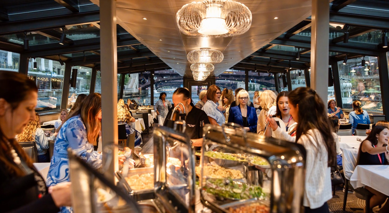 a buffet on a boat